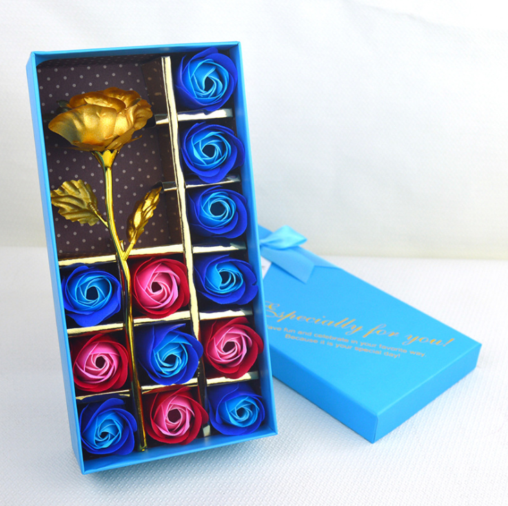 Set de Regalo Sorpresa "Caja de rosas de jabón con flor de oro de 24 quilates"