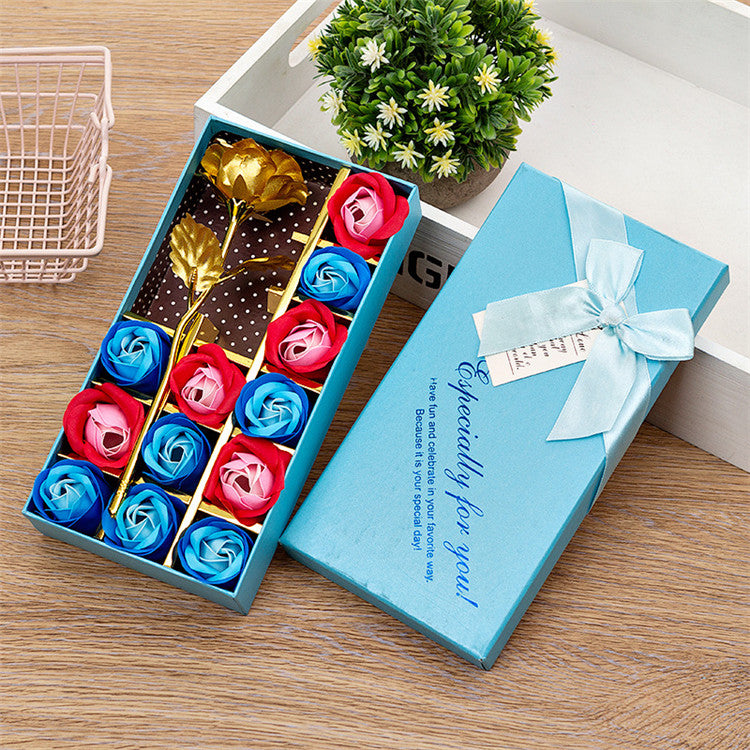 Set de Regalo Sorpresa "Caja de rosas de jabón con flor de oro de 24 quilates"