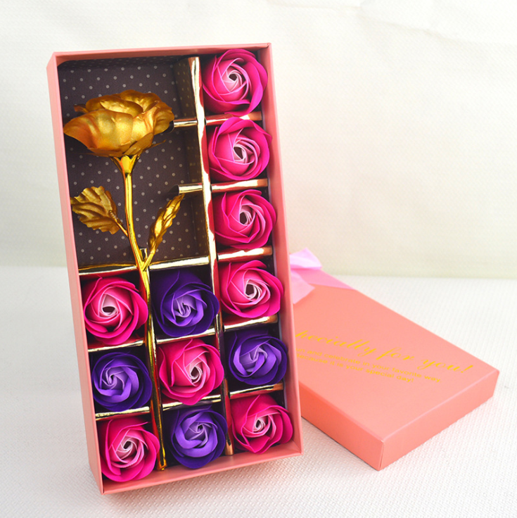 Set de Regalo Sorpresa "Caja de rosas de jabón con flor de oro de 24 quilates"