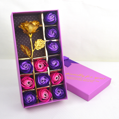Set de Regalo Sorpresa "Caja de rosas de jabón con flor de oro de 24 quilates"