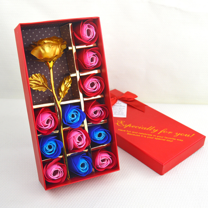 Set de Regalo Sorpresa "Caja de rosas de jabón con flor de oro de 24 quilates"