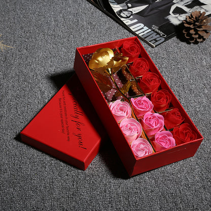 Set de Regalo Sorpresa "Caja de rosas de jabón con flor de oro de 24 quilates"